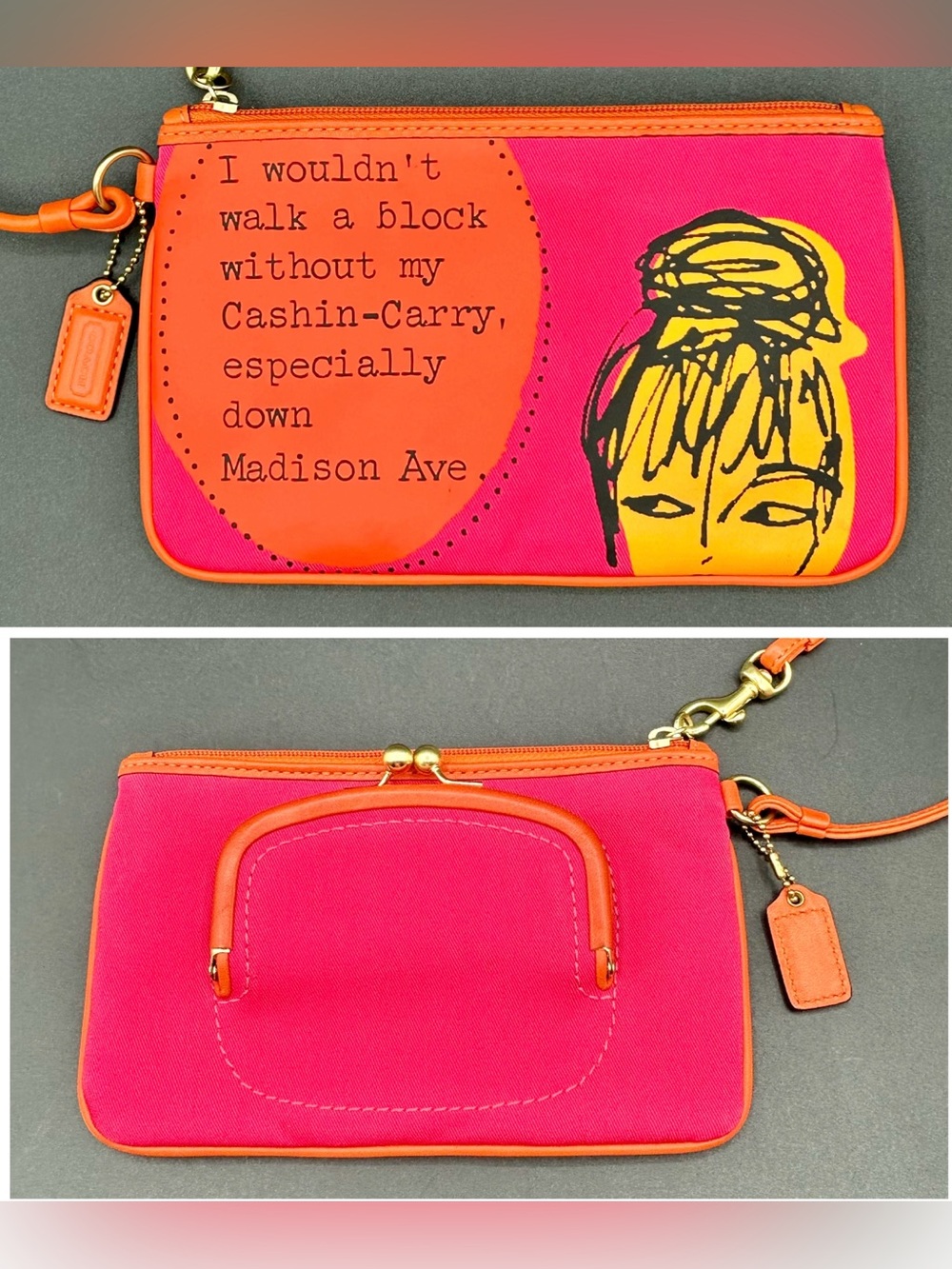 COACH Bonnie Cashin -Carry Wristlet Canvas with Leather Trim.